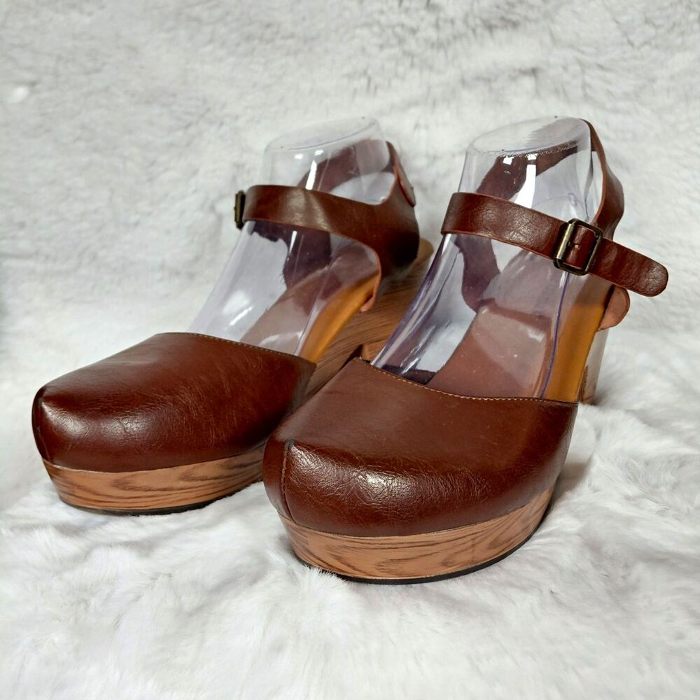 Pierre Dumas Brown Leather Slingback Sandals Adjustable Buckle Strap US 10 M